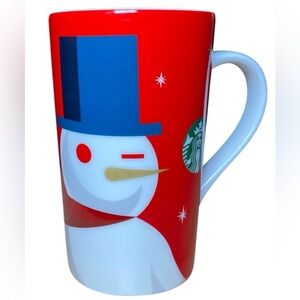 Starbucks Winking Snowman w/ Top Hat Tall Red Coffee Tea Cup Mug